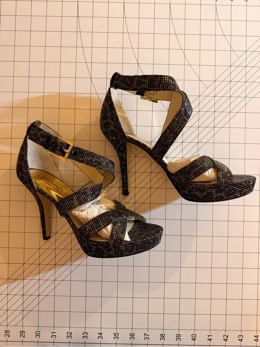 Michael Kors Black Metallic Crisscross Stiletto Sandals